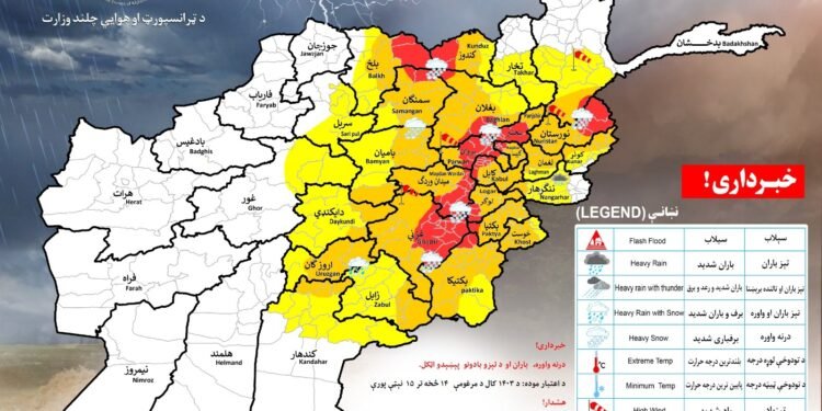 کیله‌سی ایکی کون ایچیده افغانستان ۲۷ ولایتیده هوا یاغیشی کوتیله‎‌دی